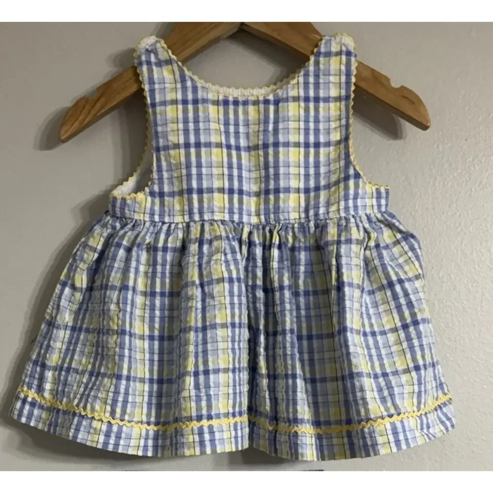 Welcome Home Baby Girl Dress Bloomers Set Size 3/6 Months Seersucker Sleeveless